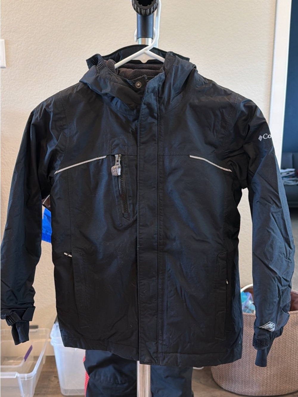 Columbia youth Black Hooded Waterproof Jacket